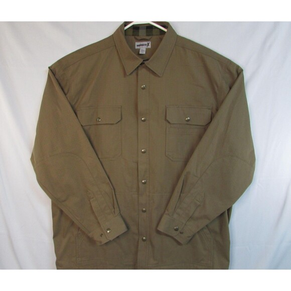 Carhartt Jacket Mens 2XL Canvas Brown Flannel Lined Shirt Coat Workwear 104146 - Picture 2 of 16